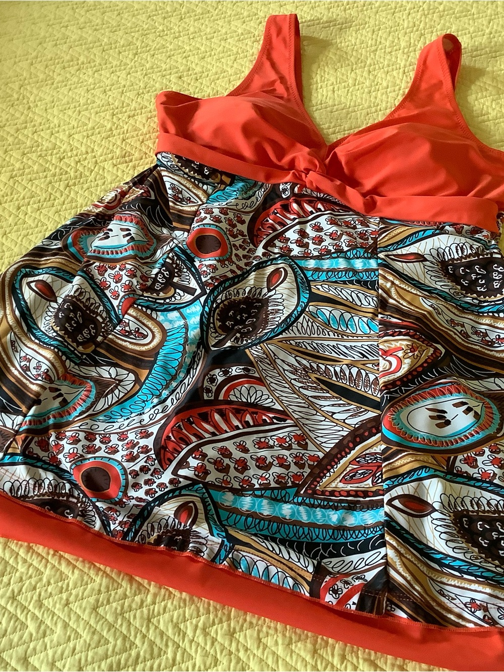 Women’s Orange & Multi-Color 1 Piece Swim Dress / GUC